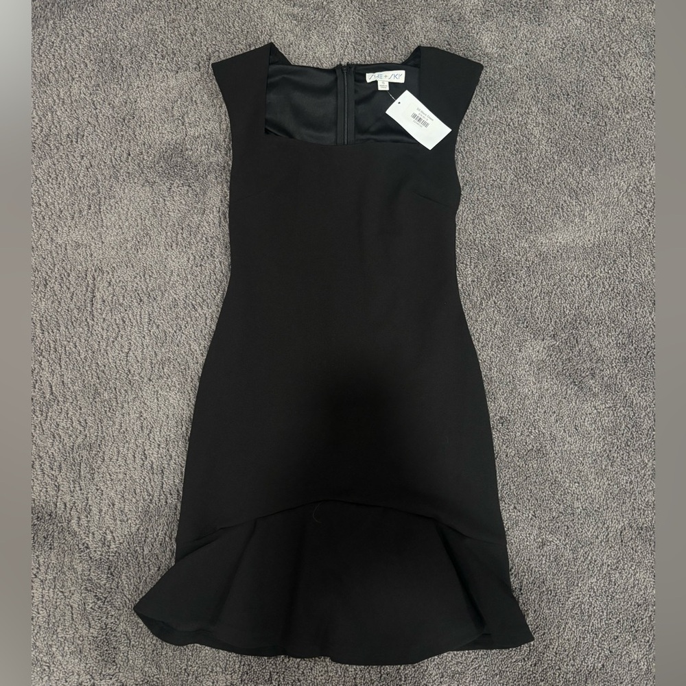 She + Sky Black Cap-Sleeve High-Low Peplum Dress